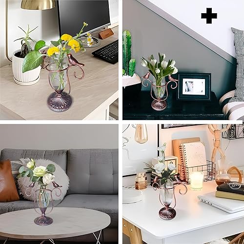 Miniatura 4 de POXOHO Terrario para plantas de escritorio, jarrón de propagación de vidrio de hierro para pájaros, macetas de propagación con marco de metal