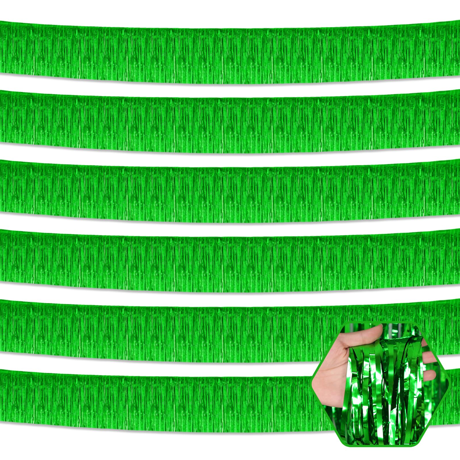 6 Pack 10 Feet Green Foil Fringe Garland Metallic Tinsel Streamers Banner Wall Hanging Curtain Backdrop for Parade Floats, Birthday, Graduate, Mother's Day, Wedding Party Decoration