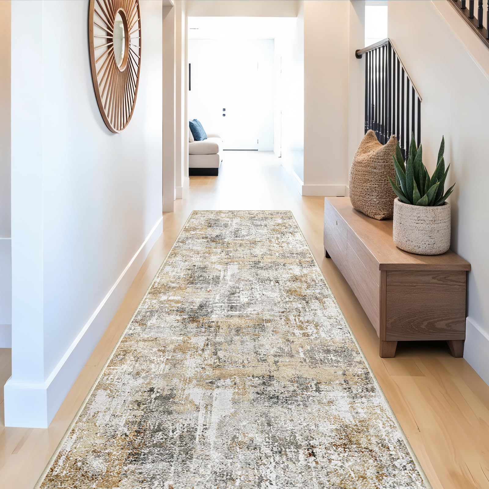 Tapis de couloir antidérapant et lavable en caoutchouc gris 0,9x3 m