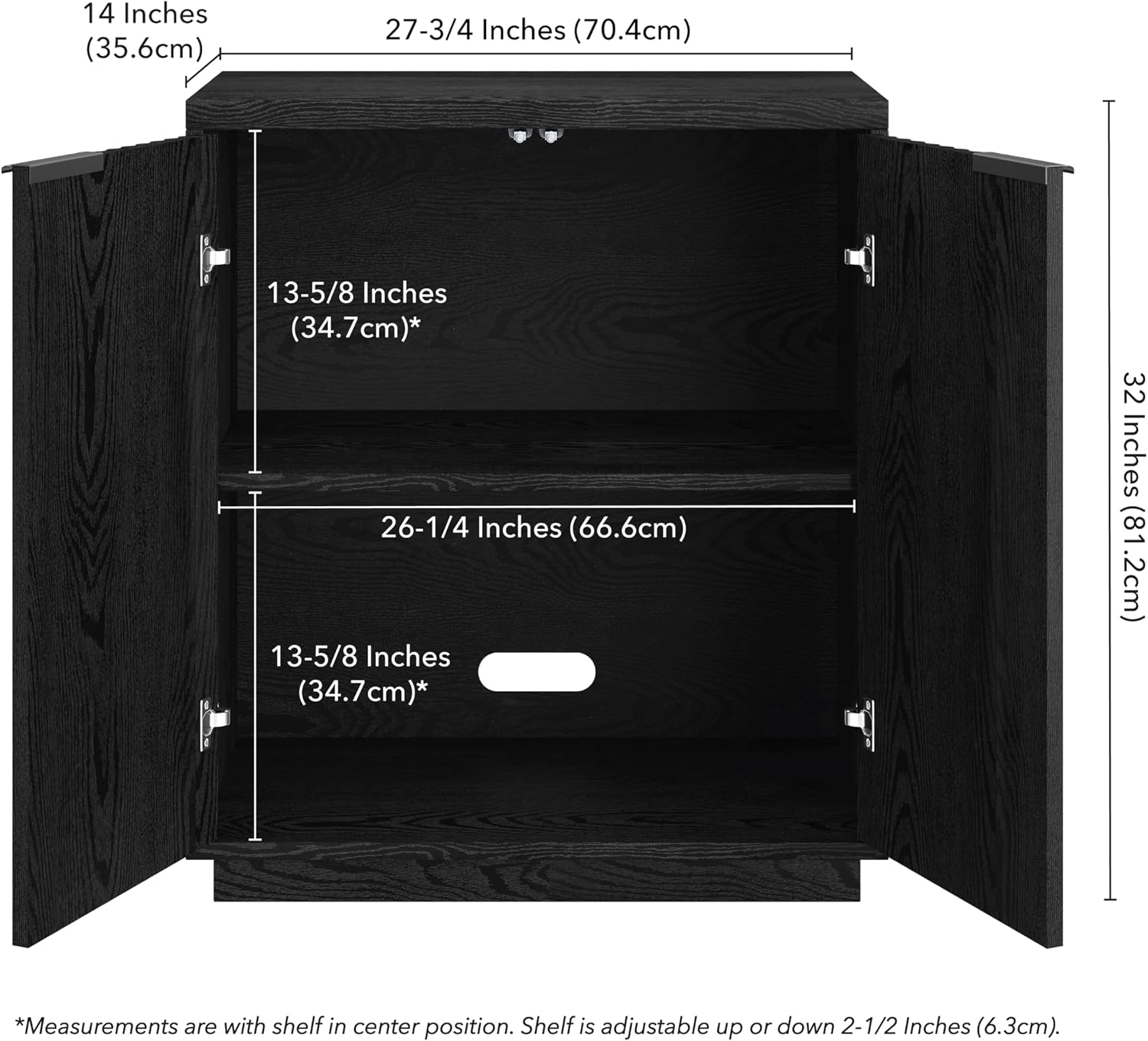 Dimensions and interior measurements of the fluted equipment cabinet