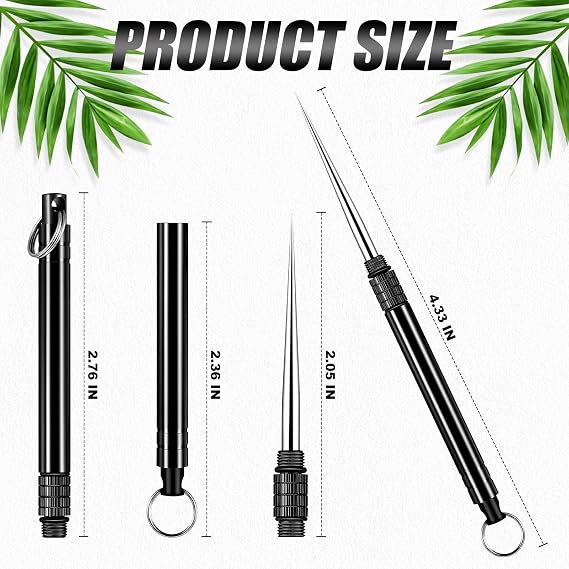 Portable Titanium Toothpicks, 8Pcs Black Reusable Keychain Telescopic Toothpick with Titanium Protective Case Holder, Multifunctional Stainless Steel Toothpick for Travel Picnic Camping