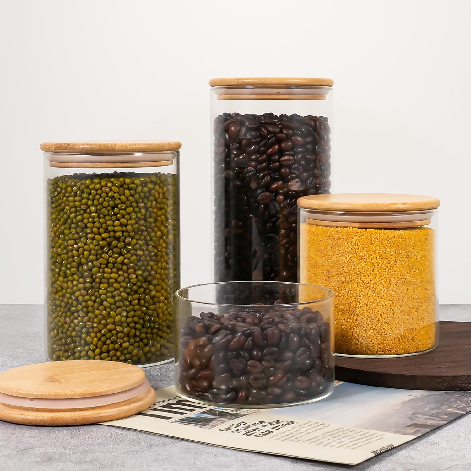 2PCS Small Glass Storage Jars with Airtight Lids,18 fl oz (550ml) Cute Clear Storage container with bamboo Lid,Glass Pantry Canister for Beans, Rice,Sugar,Cookie Coffee (N-Clear-2PCS-18FL OZ/550ML) - Image 6