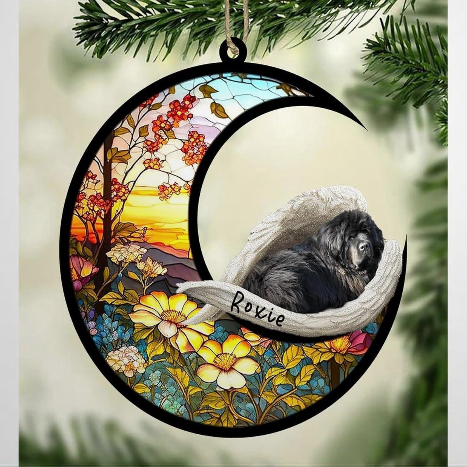 Luckluccy Personalized Newfoundland Dog Memorial Suncatcher,Newfoundland Christmas Ornament With Name,Pet Loss Catcher,Gifts For Dog Lovers Loss Of Dog,Newfoundland Sleep On Haven