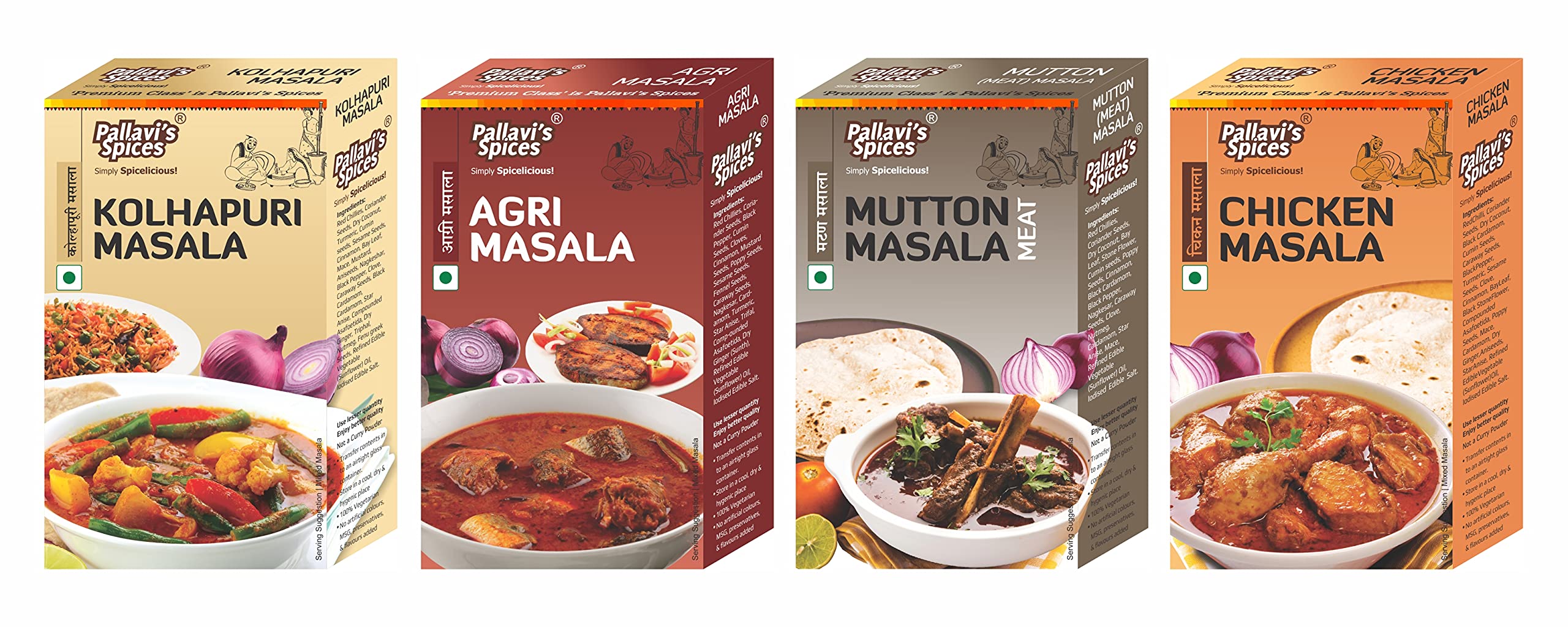 Pallavis Spices Kolhapuri Masala, Agri Masala, Mutton Masala and Chicken Masala, 200 grams (Combo of 4) (B08LLBLG4Y) Amazon Price History, Amazon Price Tracker