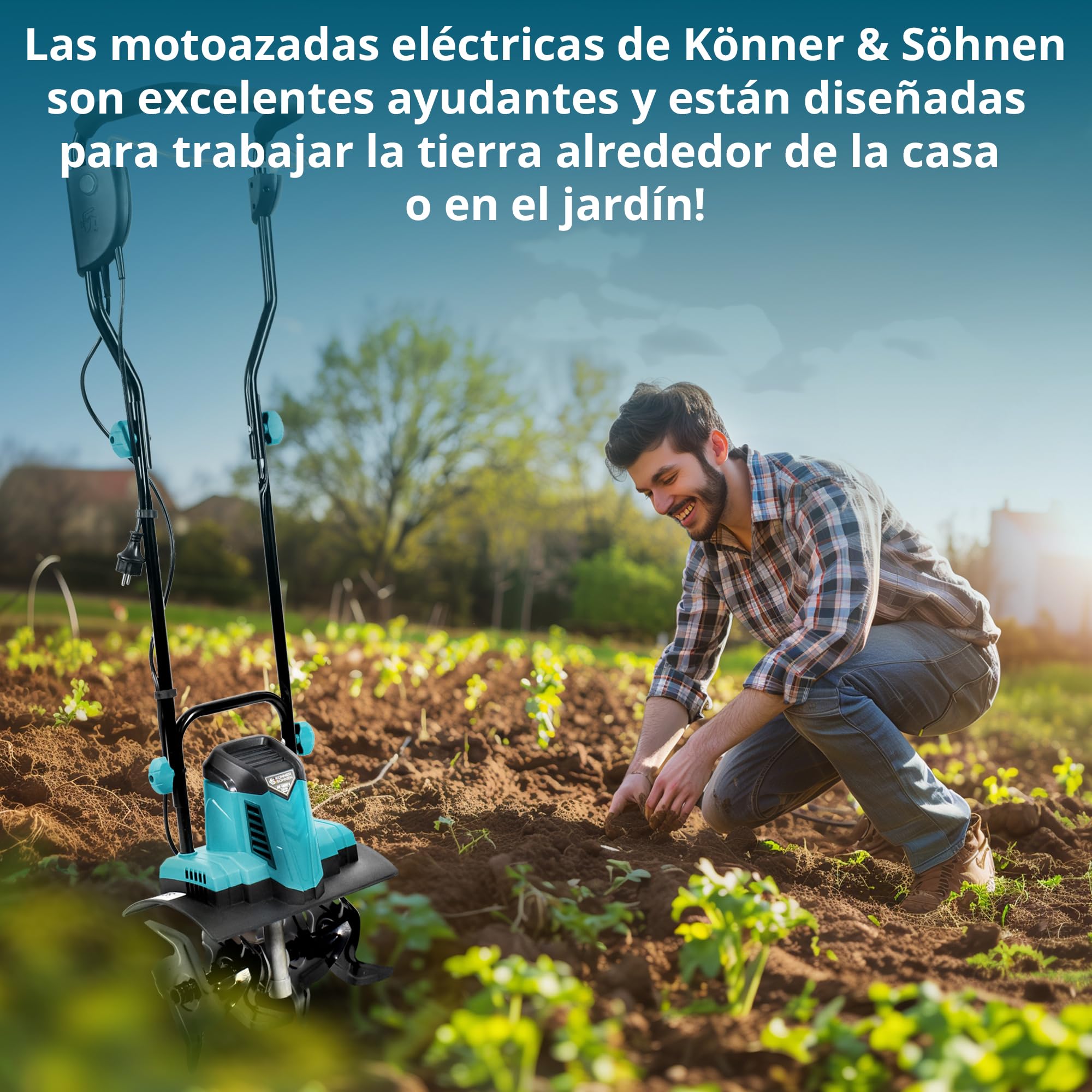 Könner & Söhnen KS 1000T E - Piqueta eléctrica de Metal (36 cm de Ancho de Trabajo, hasta 22 cm de Profundidad, 1000 W, 230 V, 8 kg, fresadora de jardín para parcelas de Patio, Flores y Jardines)