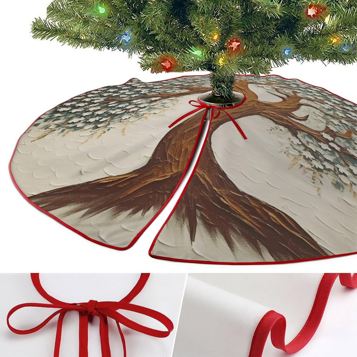Christmas Tree Skirt, Tree Printed Double Sided Printed Bordered Christmas Tree Skirt Christmas Tree Decorations Christmas Tree Mat for Home Market-36in
