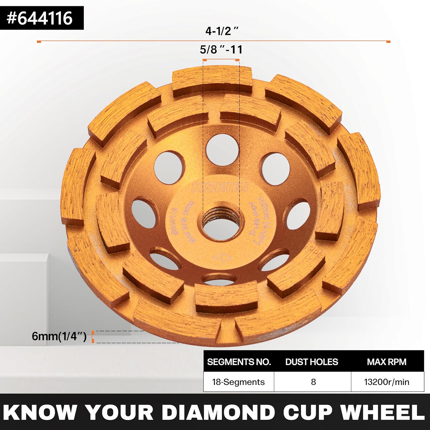 KSEIBI 644116 Diamond Concrete Grinding Wheel 4 1/2" x 5/8"-11 for Polishing and Cleaning Stone Concrete Surface, Cement, Marble, Rock, Granite, and Thinset Removing, Angle Grinder Wheels Cup