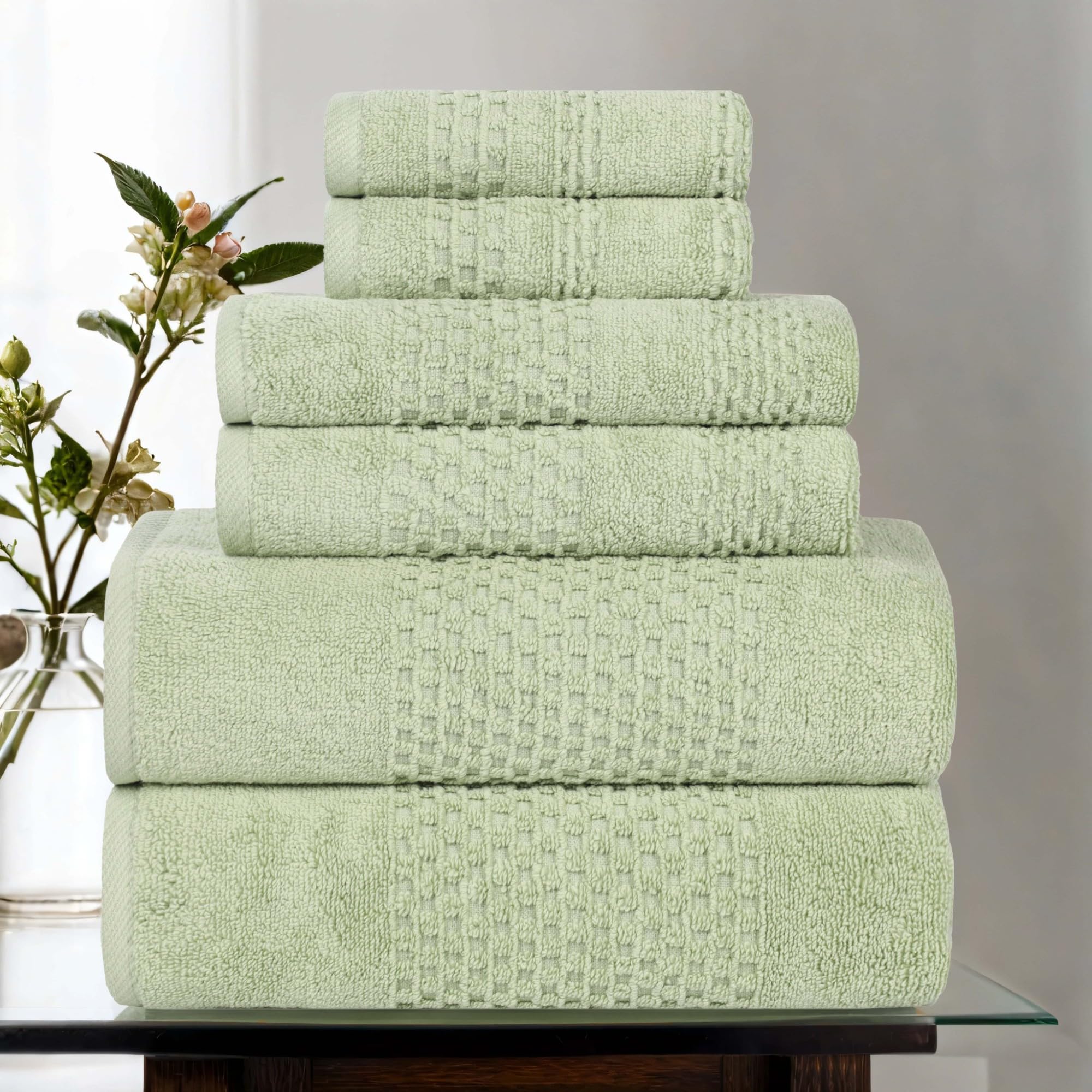 Serviettes en Coton Douces Vertes : Lot de 6 pour Douche et Bain d'Invités