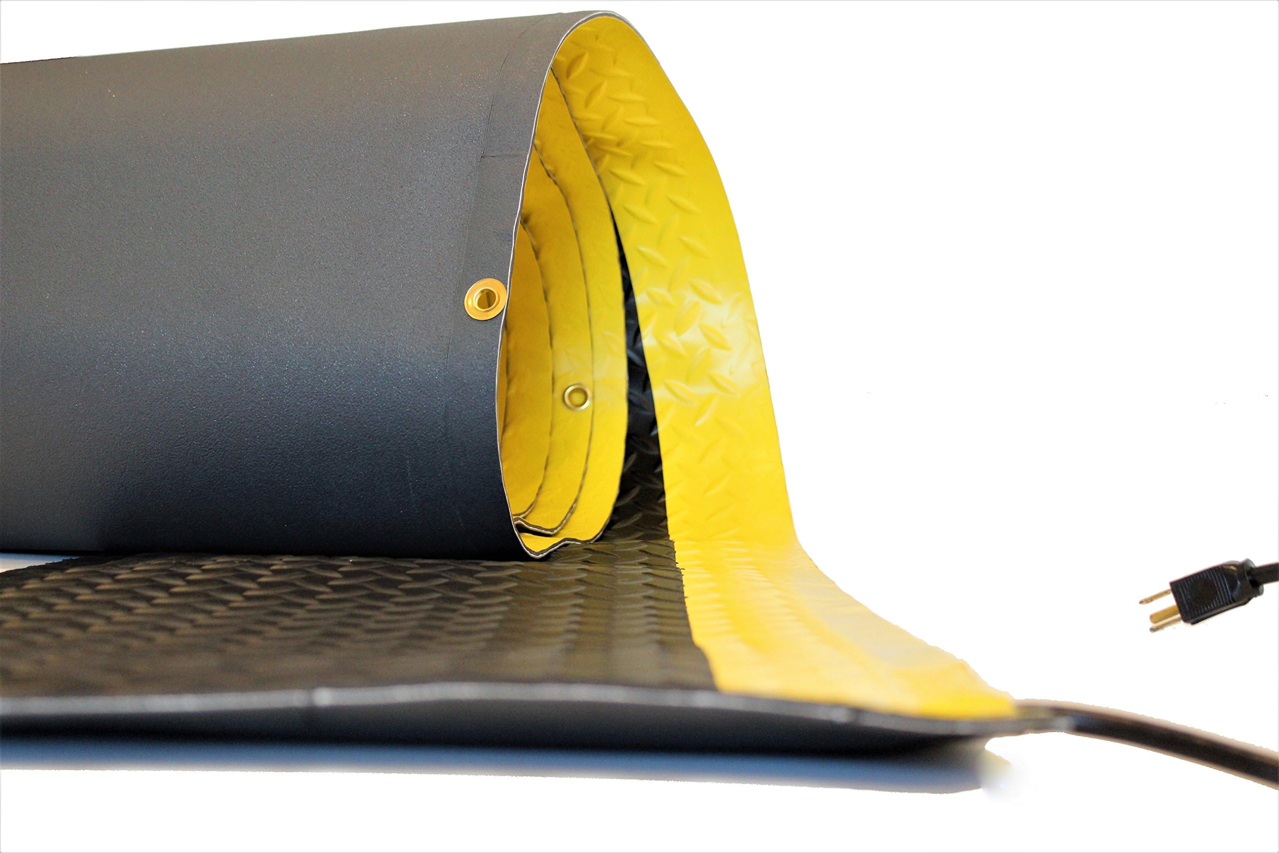 RHS Heated Walkway, Non-Slip Snow Melting mat, Diamond Shape Design for Extra Traction, Safety Bright Yellow Edge, Color Black, Helps Prevent Shoveling Your Walkway, Buy Factory Direct (15" W x 15'L)