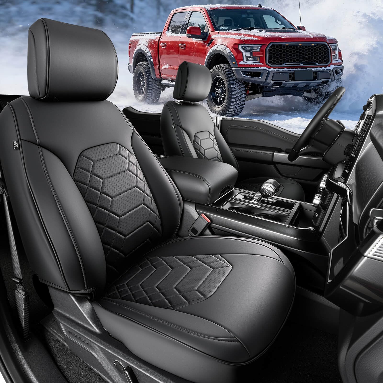 Leather Seat Covers for Ford F150: Custom Fit for F-150 2015-2026 SuperCrew CrewCab XL XLT Full Set Car Seat Covers Leather Automotive Truck Accessories Black Diamond Pattern