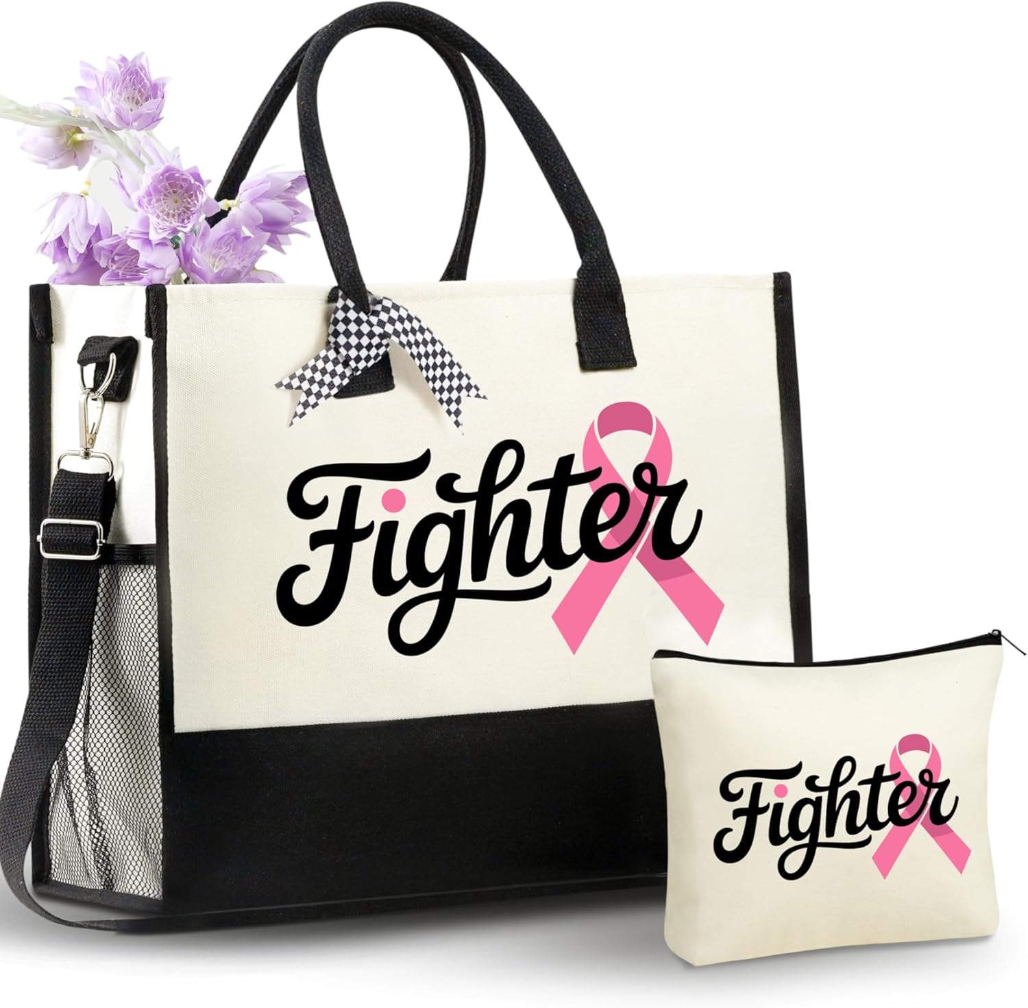 InnoBeta Breast Cancer Gifts for Woman, Tote Bag with Top Zipper Closure and Shoulder Strap, Perfect Gifts for Breast Cancer Survivors after Surgery, on Birthday, Thanksgiving, Christmas