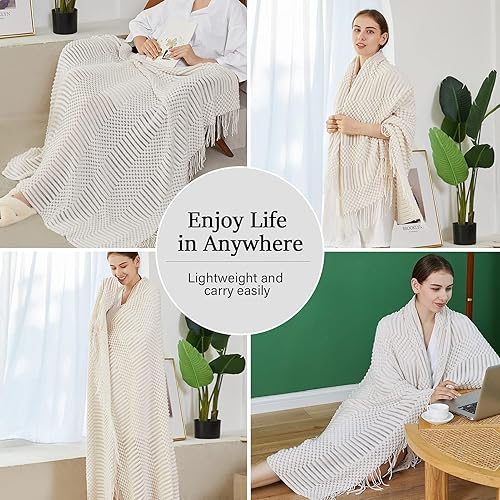 Miniatura 10 de Manta de punto para sofá, cama y sofá. Manta súper suave con borlas, manta amarilla, 50 x 60 pulgadas, ligera y acogedora decoración del hogar