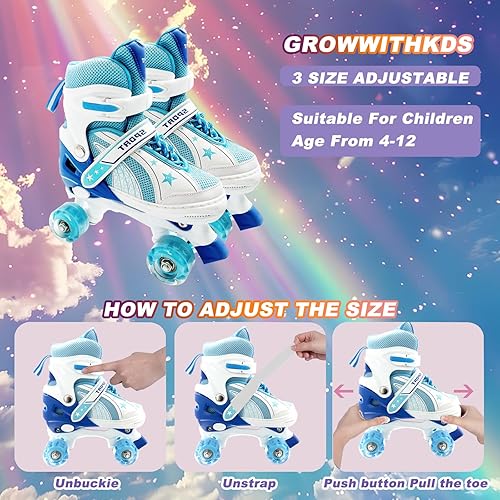 Miniatura 7 de Adjustable Kids Roller Skates for Girls and Boys Ages 3-5 5-8 8-12, All 8 Wheels of Girl's Skates Shine, Safe and Fun Illuminating for Outdoor