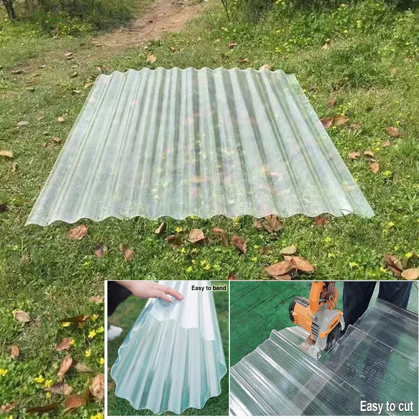 1.5mm Hojas De Techo Corrugado,Paneles Para Tejado Resistentes Al Impacto,Placa Ondulada Anti-UV,Chapa Ondulada Para Invernaderos Prueba De Lluvia,Placa De Aislamiento (0.9×1.7m,1pcs)