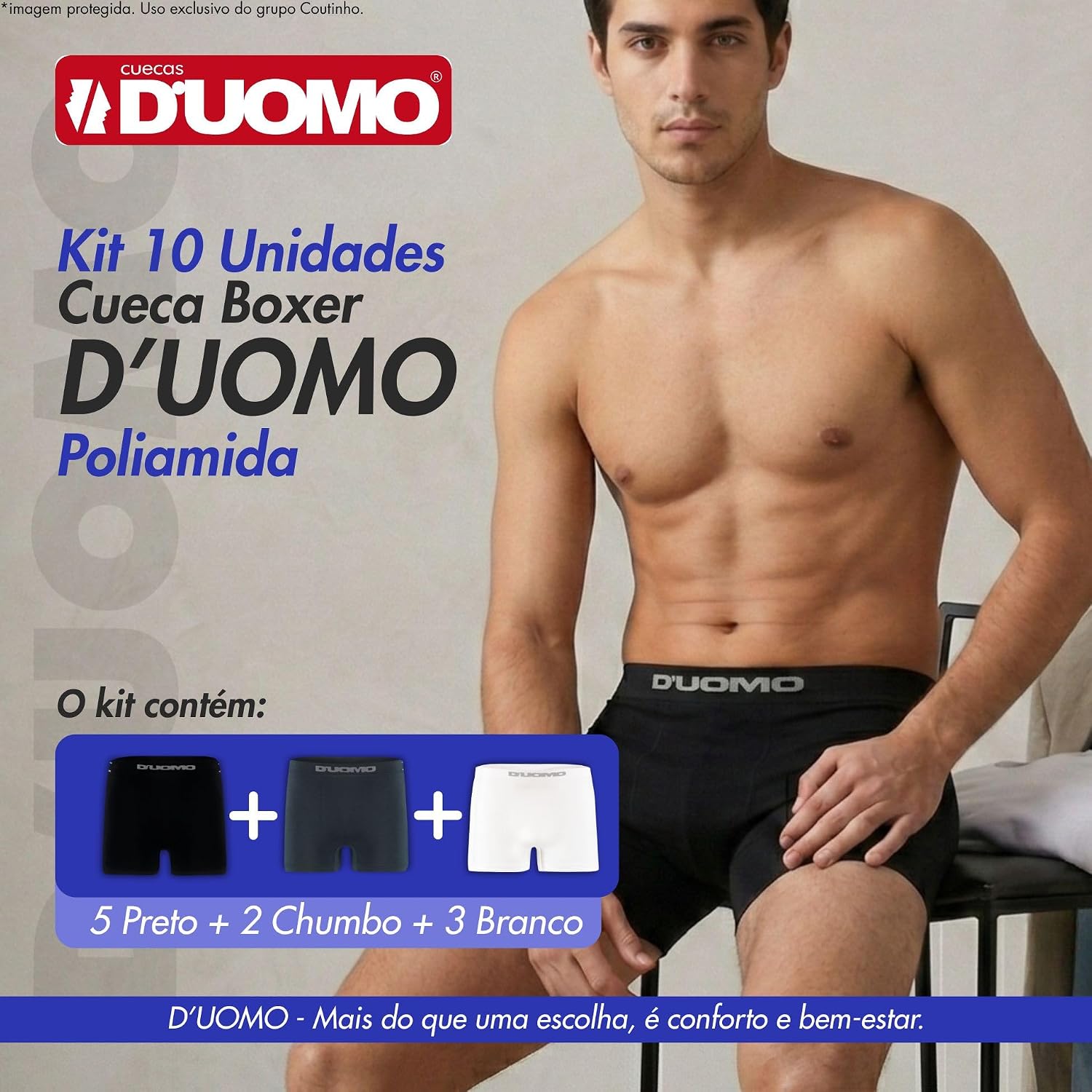 Kit 10 Cuecas Masculina Boxer Duomo Sem Costura Microfibra de Poliamida Toque Gelado