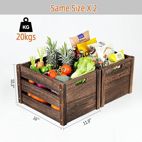 Miniatura 2 de Cajas de madera, cajas de madera de granja para almacenamiento con asas, caja de madera maciza para exhibición, caja de madera grande duradera hecha