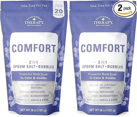 Village Naturals Therapy Comfort Foaming Bath Soak, Blueberry Citrus Scent, 36 oz, Pack of 2