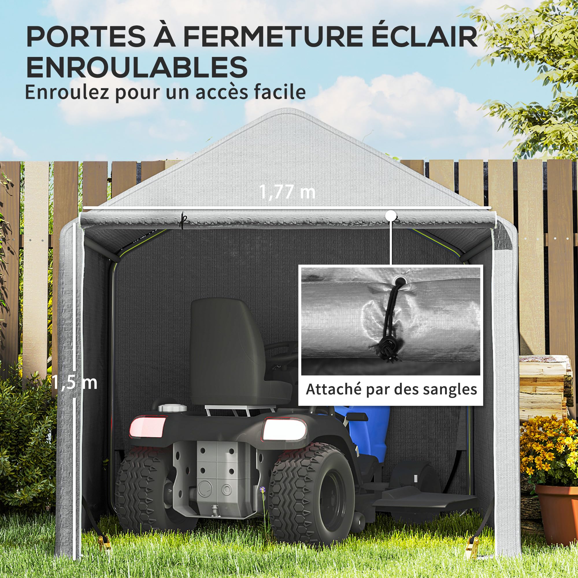 Outsunny Abri de Jardin 2 x 2 x 2 m abri vélo extérieur avec Cadre en Acier galvanisé, imperméable et résistant aux UV, Tente de Stockage pour vélo, Moto, Outils - Gris