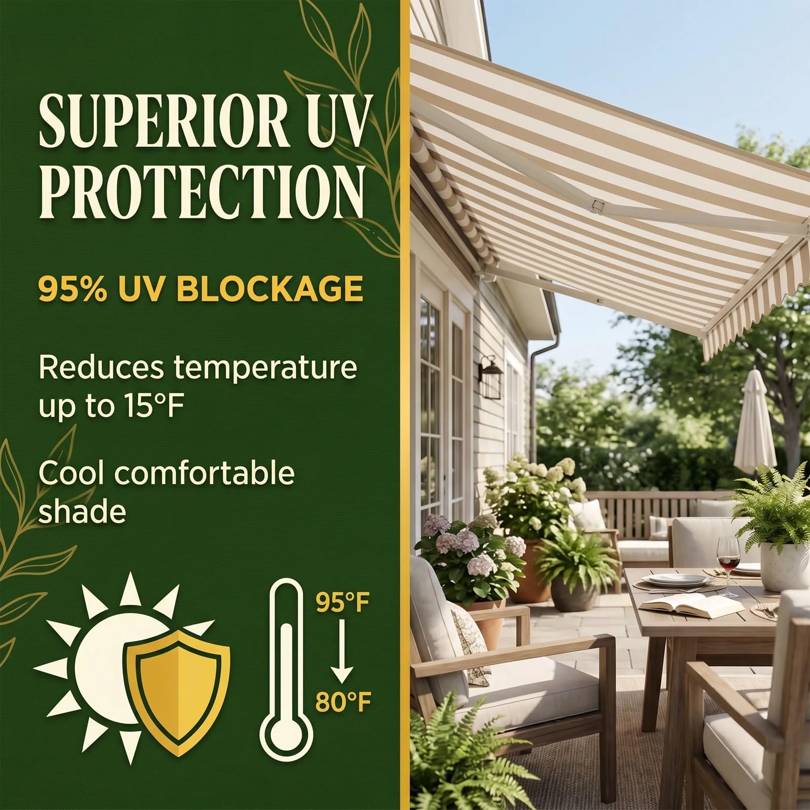 Toile de Remplacement Store Banne Rétractable, Tissu Polyester 280 g/m² Imperméable et Anti-UV, avec Lambrequin Vagues Douces, Compatible Auvent Extérieur Terrasse, Cadre Non Inclus