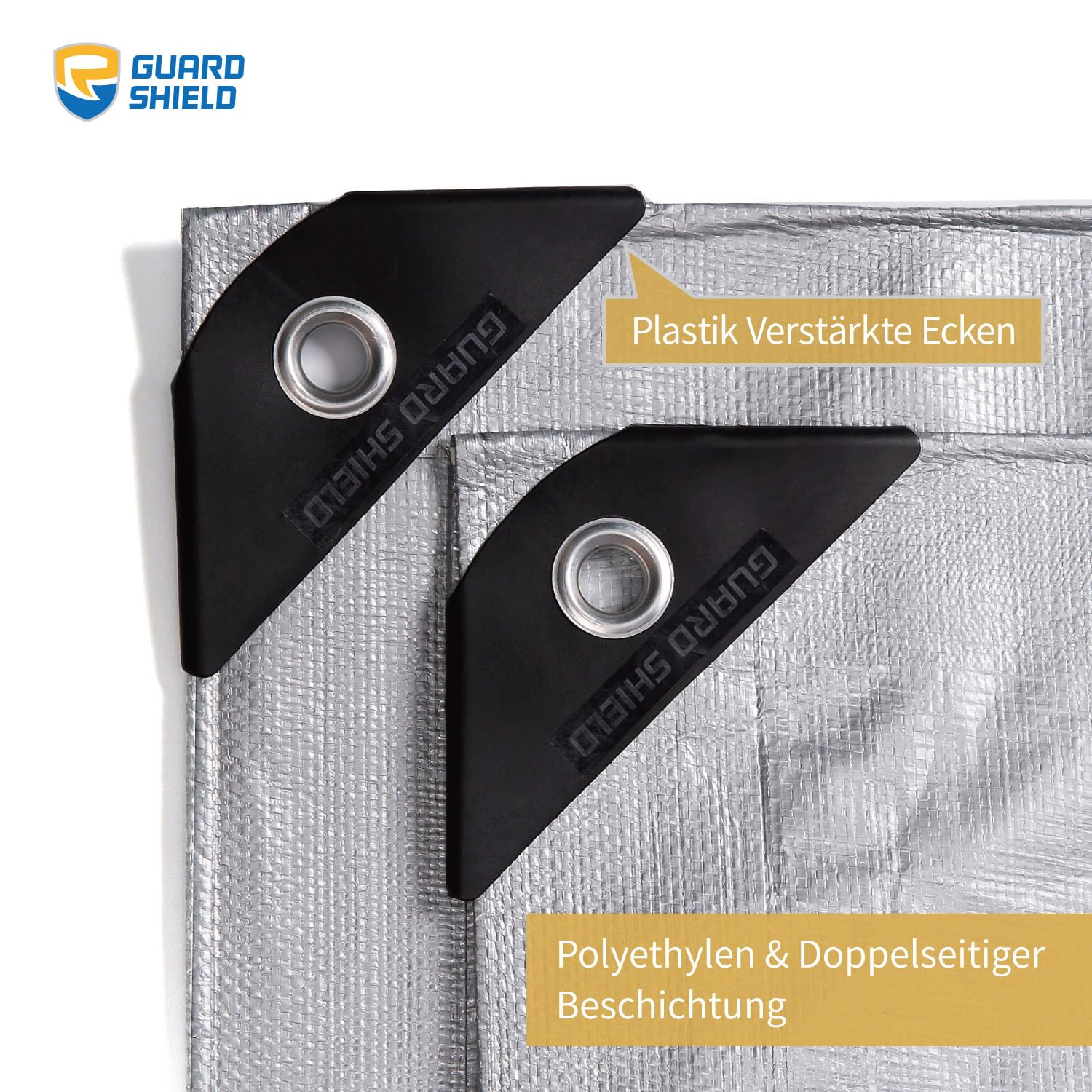 GUARD SHIELD Afdekzeil, met inslagringen, waterdicht, 4 m x 5 m, zwart, multifunctioneel polyester-zeil, 120 g/m², zeildoek, beschermend zeil, multifunctioneel, scheurvast, uv-gestabiliseerd