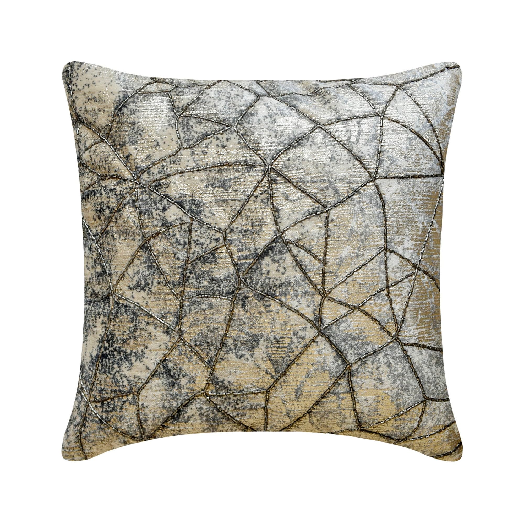 The HomeCentric Decorative Throw Cushion Cover Silver 35x35 cm (14"x14") Velvet Beaded, Foil, Handmade, Texture Toss Cushion Cover For Chouch, Abstract Modern Style - Shining Shards โ image 1