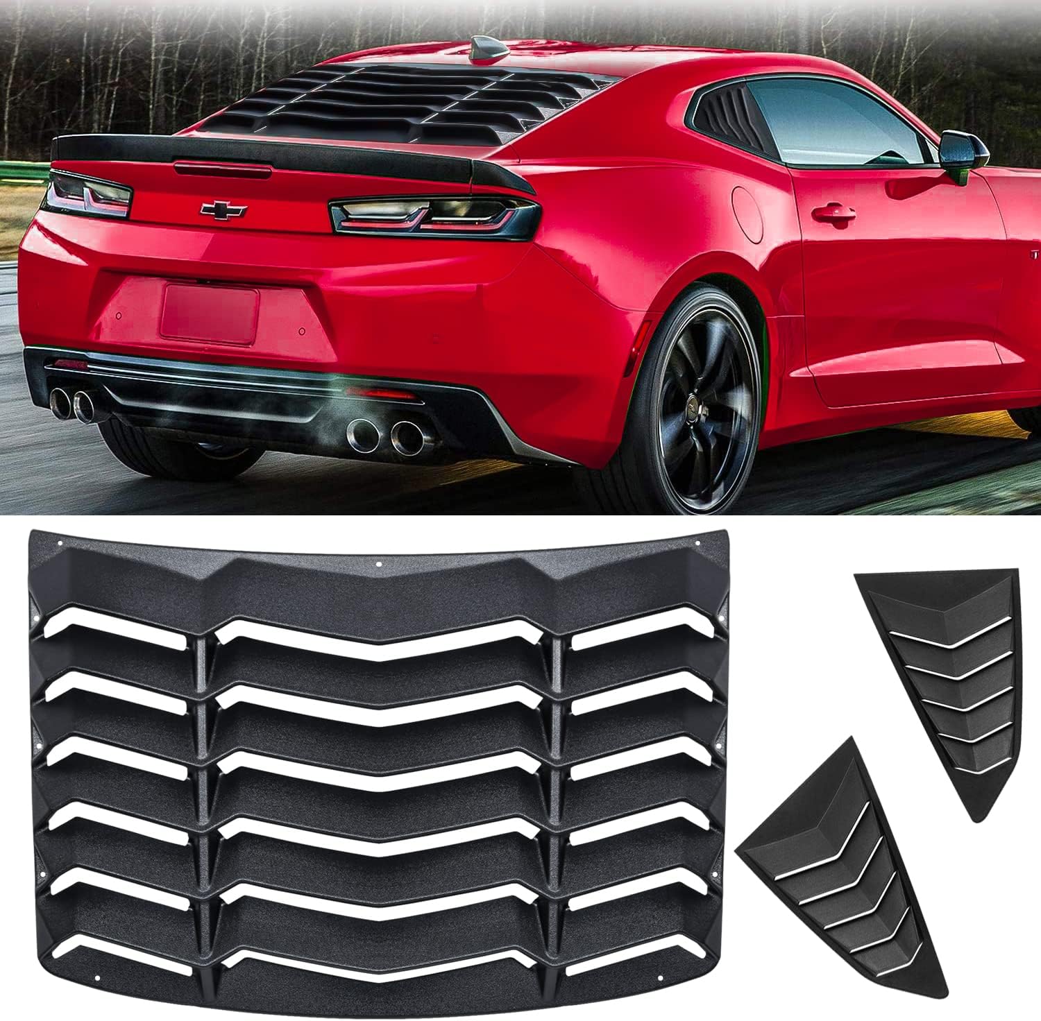 Rear and Side Window Louvers Windshield Sun Shade Cover Fit for Chevrolet Chevy Camaro in GT Lambo Style 2016 2017 2018 2019 2020 2021 2022 2023 2024 2025 (Matte Black)