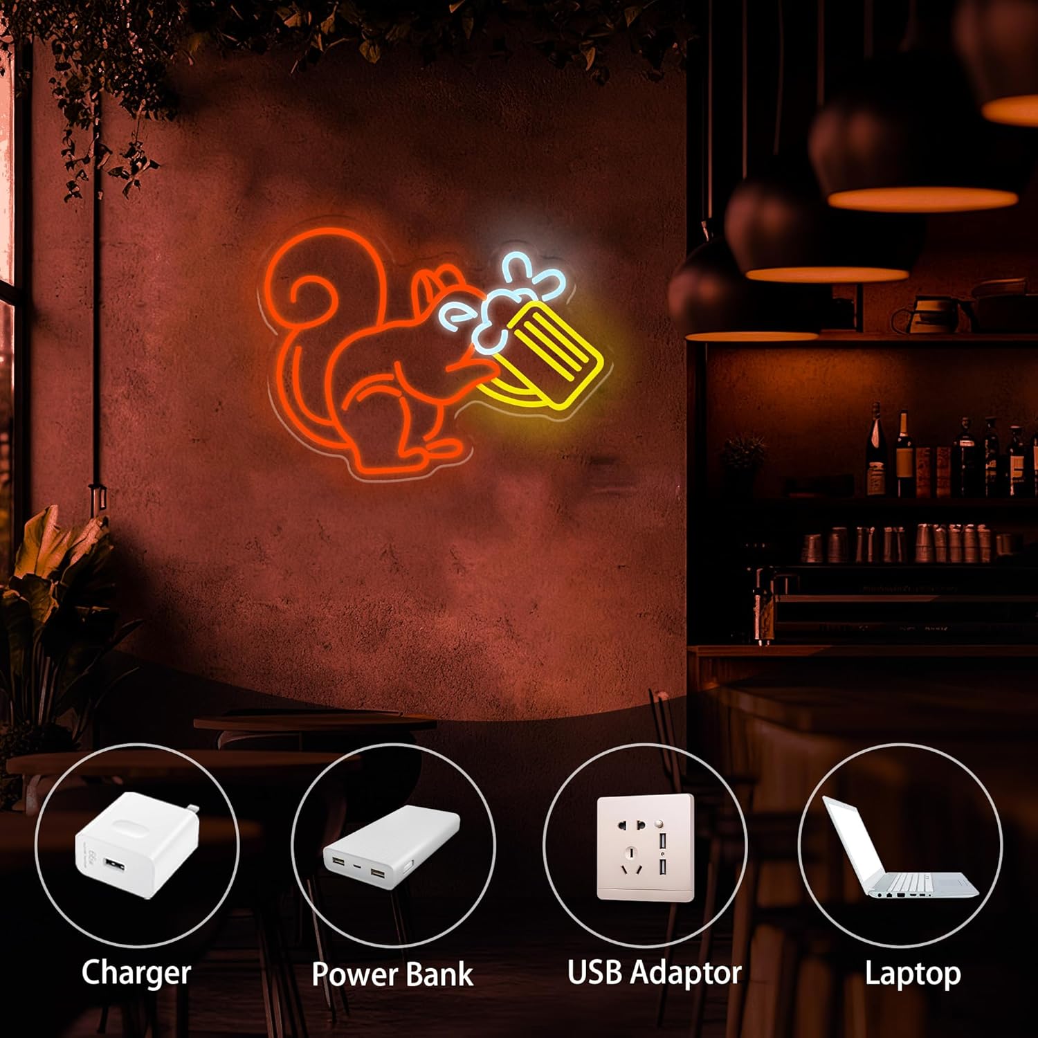 Squirrel Beer Neon Sign Gifts for Men Wall Art Orange Squirrel Drinking Neon Sign Animal-Themed Neon Sign Dimmable LED Neon Light Suitable for Bars/Cigar Lounges/Party Rooms/Commercial Spaces/Game Rooms - Image 4