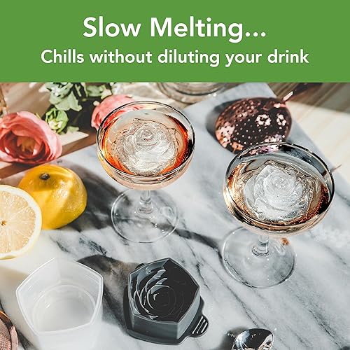 Miniatura 2 de Tovolo Rose Ice Cube Mold Pack of 2 Large Craft Ice Molds for Cocktails Mimosas Whiskey Bourbon, Easy Fill No Leak Silicone 3D Rose Shape Ice Cube