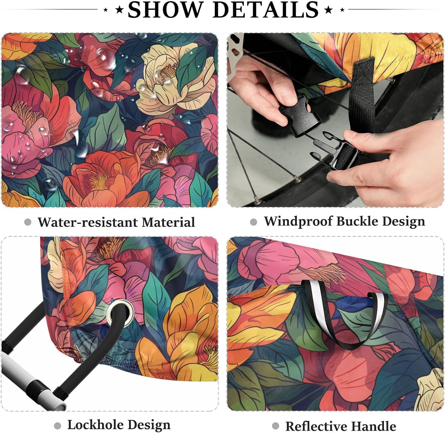 ALAZA Colorful Peony Floral Bike Cover Waterproof Outdoor Ebike Bicycle Covers Tarp Protection for 1/2 Bikes, Sun UV Dust Wind Proof