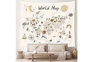 Kids World Maps for Wall Decor - Bright Colors & Cute Animal...
