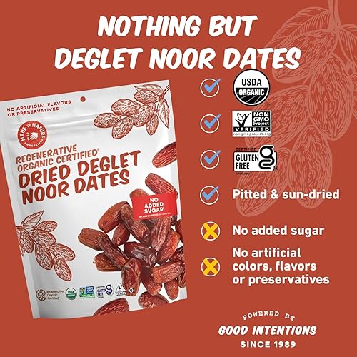 Miniatura 3 de Made In Nature Dátiles orgánicos secos Deglet Noor, 20 onzas (paquete de 1) – Bocadillo vegano, sin OMG, sin sulfuro, sin gluten, Kosher