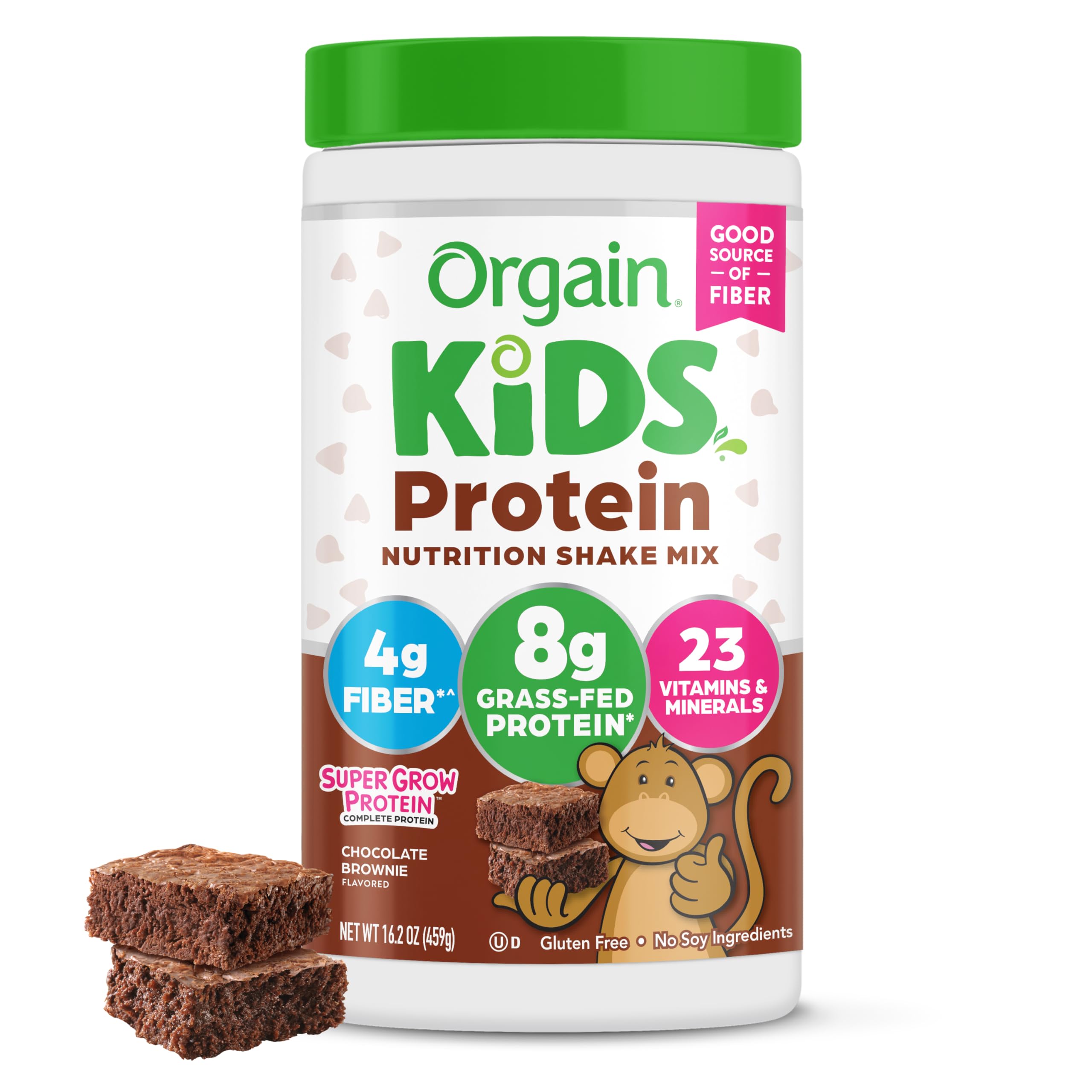 Kids Protein Shake Mix, Chocolate Brownie - 8G Paste-Fed Milk Protein, 4G Fiber, 23 Vitamins & Minerals, Gluten Free, No Soy Ingredients