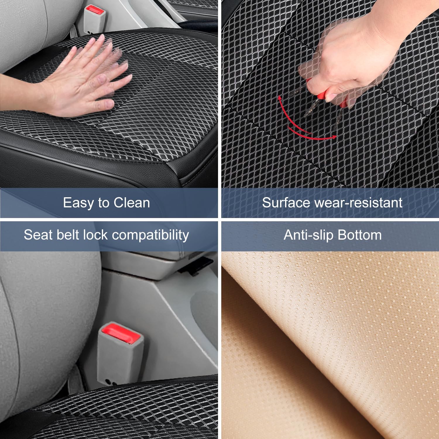 1 Pack Black Ventilated Bottom Car Seat Cover, 3D Air Mesh Breathable Front Leather Car Seat Protectors, Universal Fit Automotive Comfortable Seat Cushion with Storage Pocket for Car Truck SUV