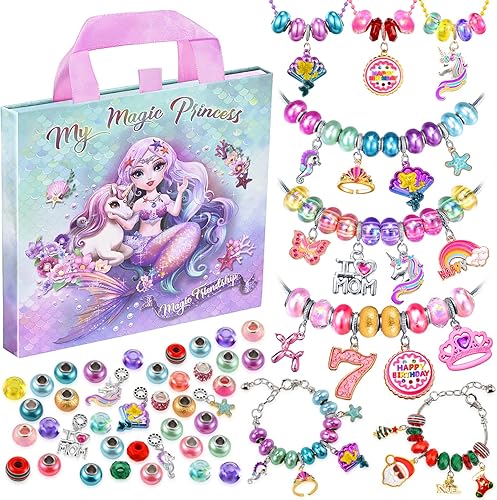 Kit de fabricación de pulseras con dijes para niñas suministros de joyería de sirena, kit de pulseras de dije, juego de manualidades de arte para