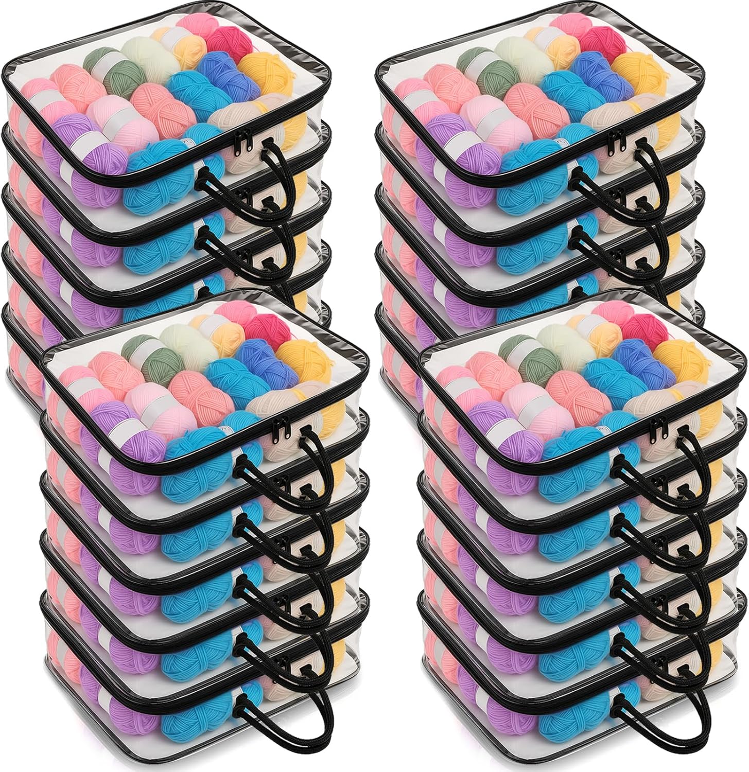 Shinylin 20 Pack Clear Yarn Storage Bags Bulk, 12 x 16 x 4 Inches Yarn Storage Organizer Tote Bag for Knitting Needles Crochet Hooks Wool Balls and Unfinished Project (Black)