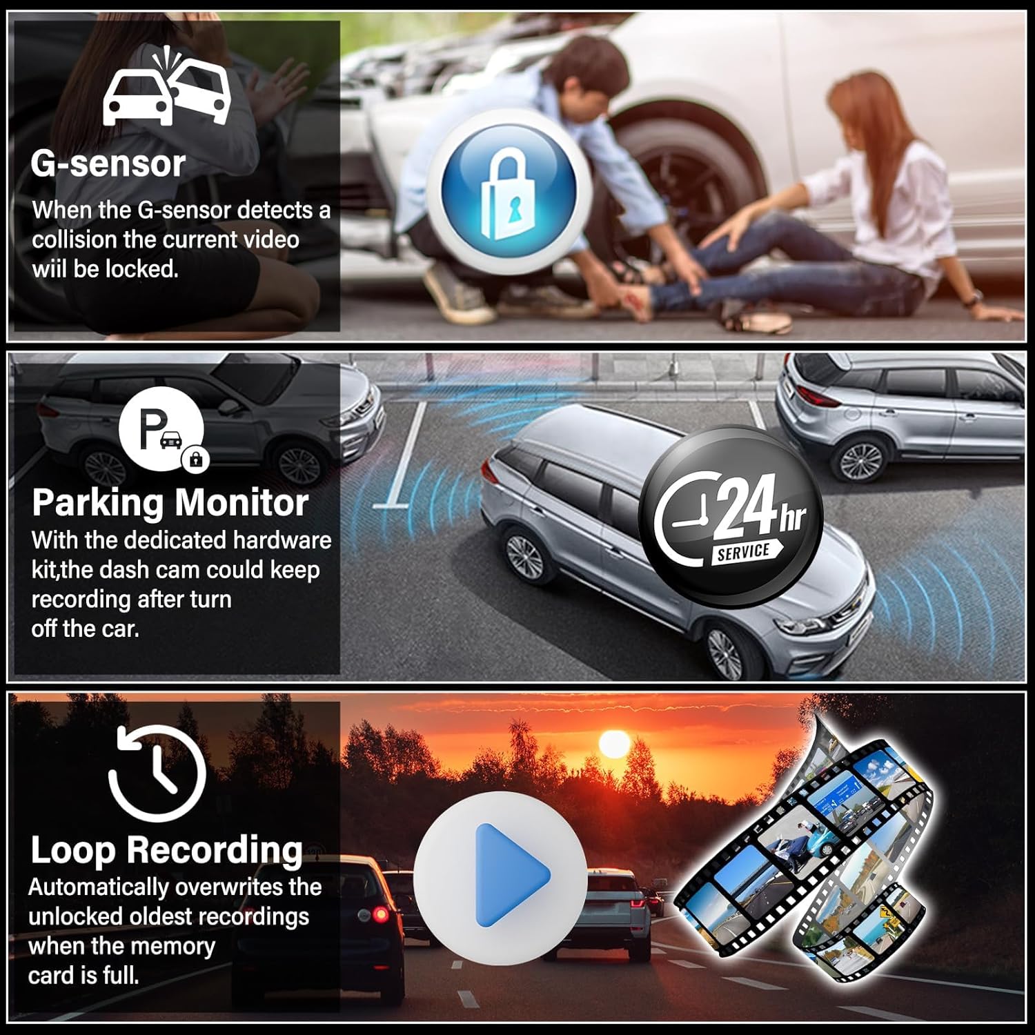 3 Channel 9.66'' WiFi Mirror Dash Cam with Front and Rear Camera IPS Touch Screen,Triple Rear View Mirror Camera with App Recording,64GB TF Card,Loop Recording,Night Vision, G-Sensor Parking Monitor