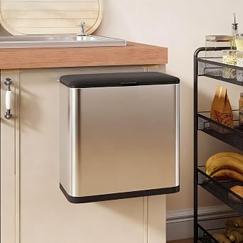 HOMCOM 8L Hanging Kitchen Bin Stainless Steel Press-to-Open Lid Silver Tone