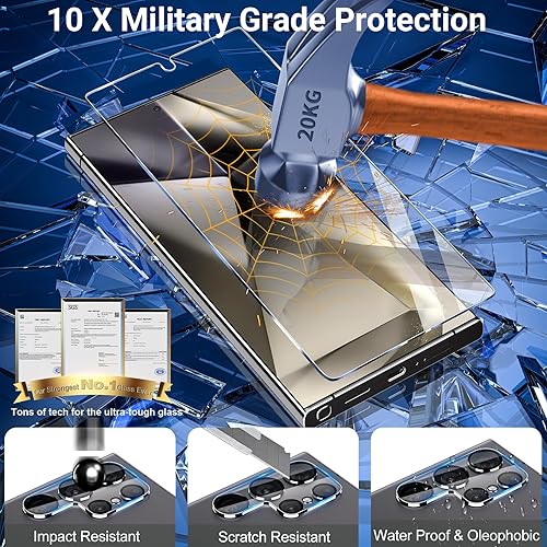 Miniatura 6 de Paquete de 3+3 Protector de pantalla para Samsung Galaxy S24 Ultra, vidrio templado 9H, compatible con huellas dactilares ultrasónicas, compatible