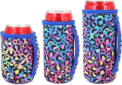 Paquete de 3 fundas de neopreno reutilizables aisladas para latas con asa para refrescos, bebidas energéticas, pop, cerveza, seltzer duro, latas