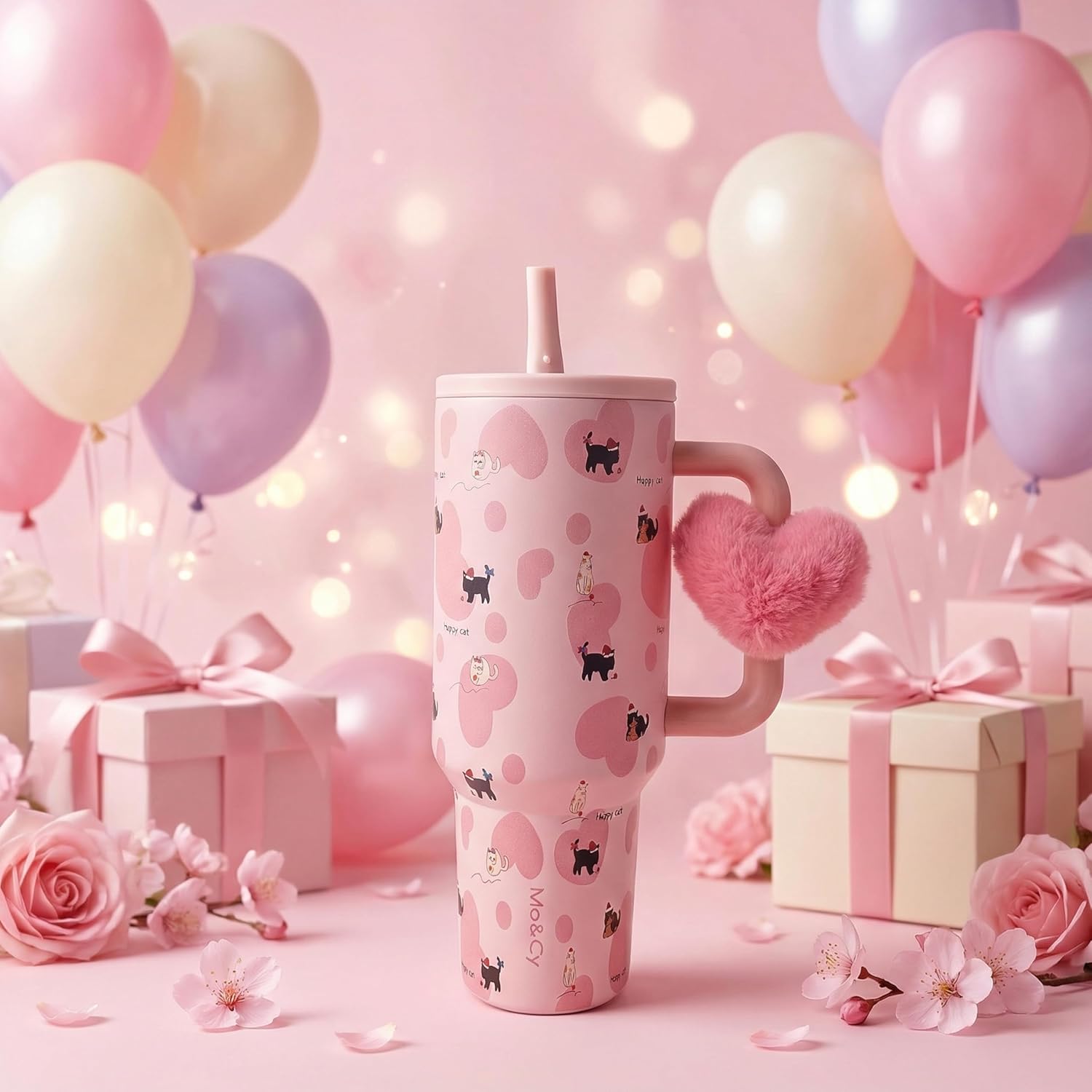 Mo&Cy 40oz Tumbler with Handle & Flip Straw - Leak-Proof Insulated Water Bottle, Fits in Cup Holder, Travel Coffee Cup - Reusable Insulated Stainless Steel & Stable Base - Gifts for Women & Men - Image 2