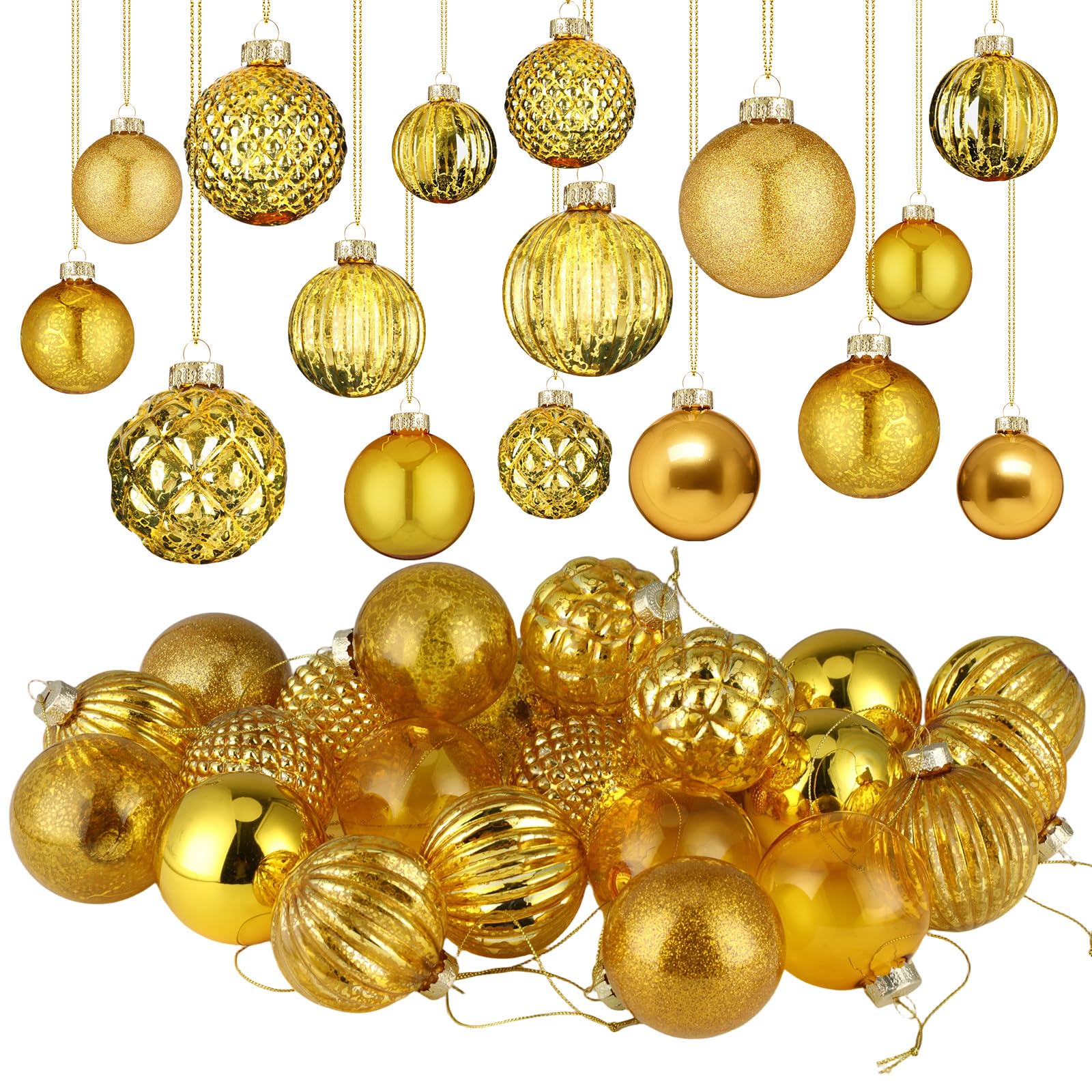 Liliful Lot de 24 boules de Noël en verre à suspendre pour festival, maison, mariage, fête (6 cm, doré)
