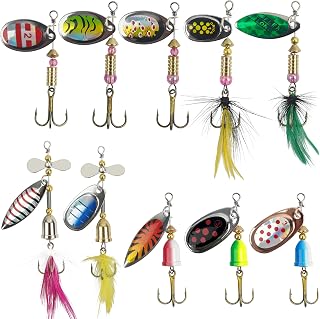 Fishing Lure Spinnerbait with Feathered Treble Hooks Rooster Tail,10/20pcs Fishing Spoon Lure Metal Spinner Bait Kit for Bass Trout Salmon with Fishing Tackle Box