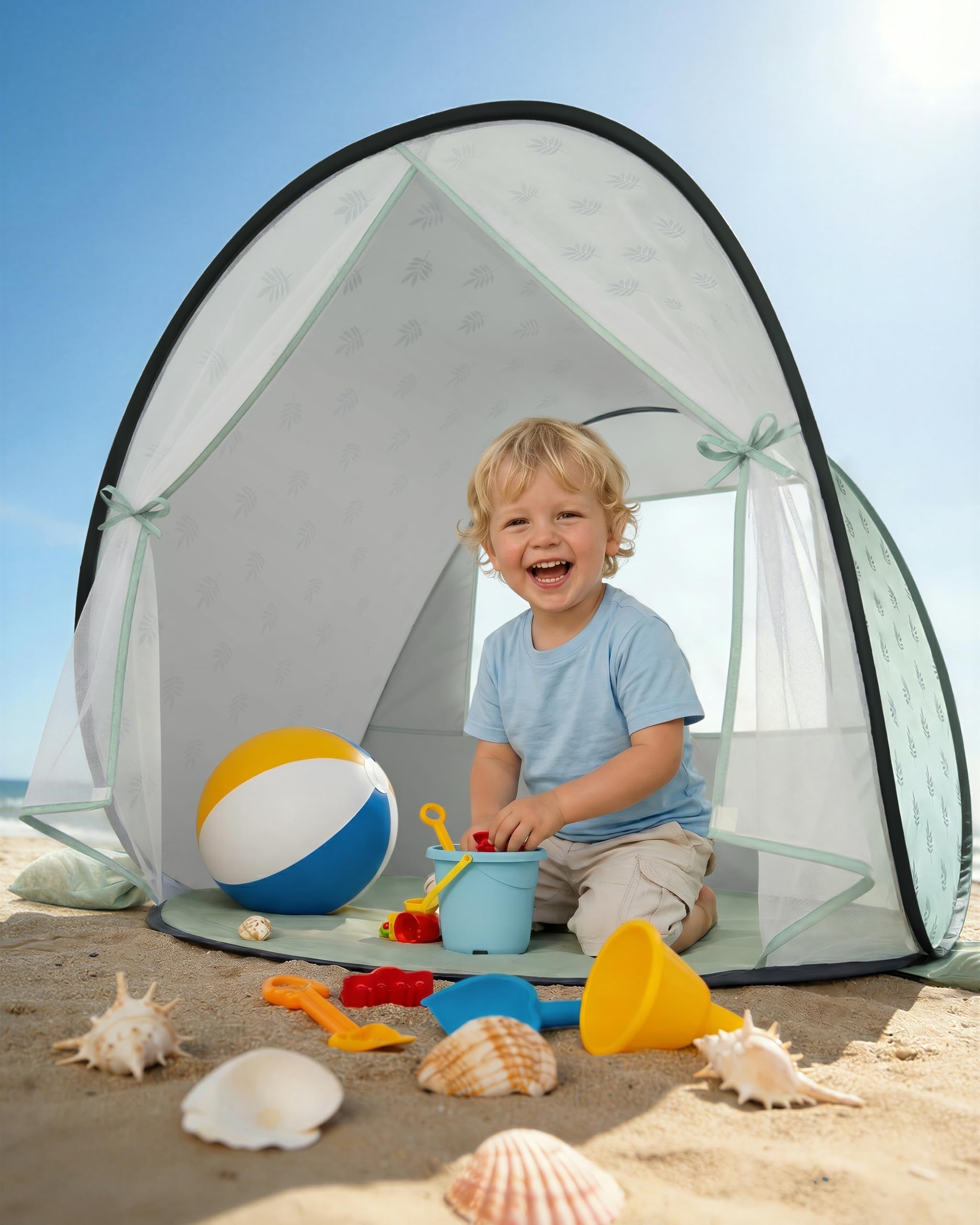 Strandmuschel Baby mit UV-Schutz UPF 50+, Pop-Up Strandzelt für Kinder & Babys, Automatischer Aufbau, Windschutz, inkl. Tragetasche & Heringe, Sommer Must-Have