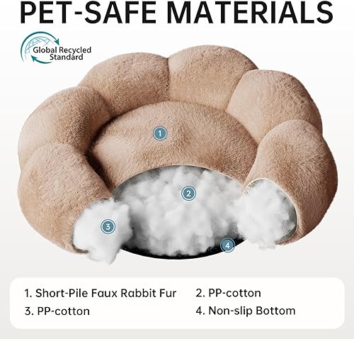 Miniatura 7 de OhGeni Cama redonda calmante para perros y gatos de 24 pulgadas para mascotas pequeñas, cálida y cómoda, mullida y duradera, lavable a máquina,