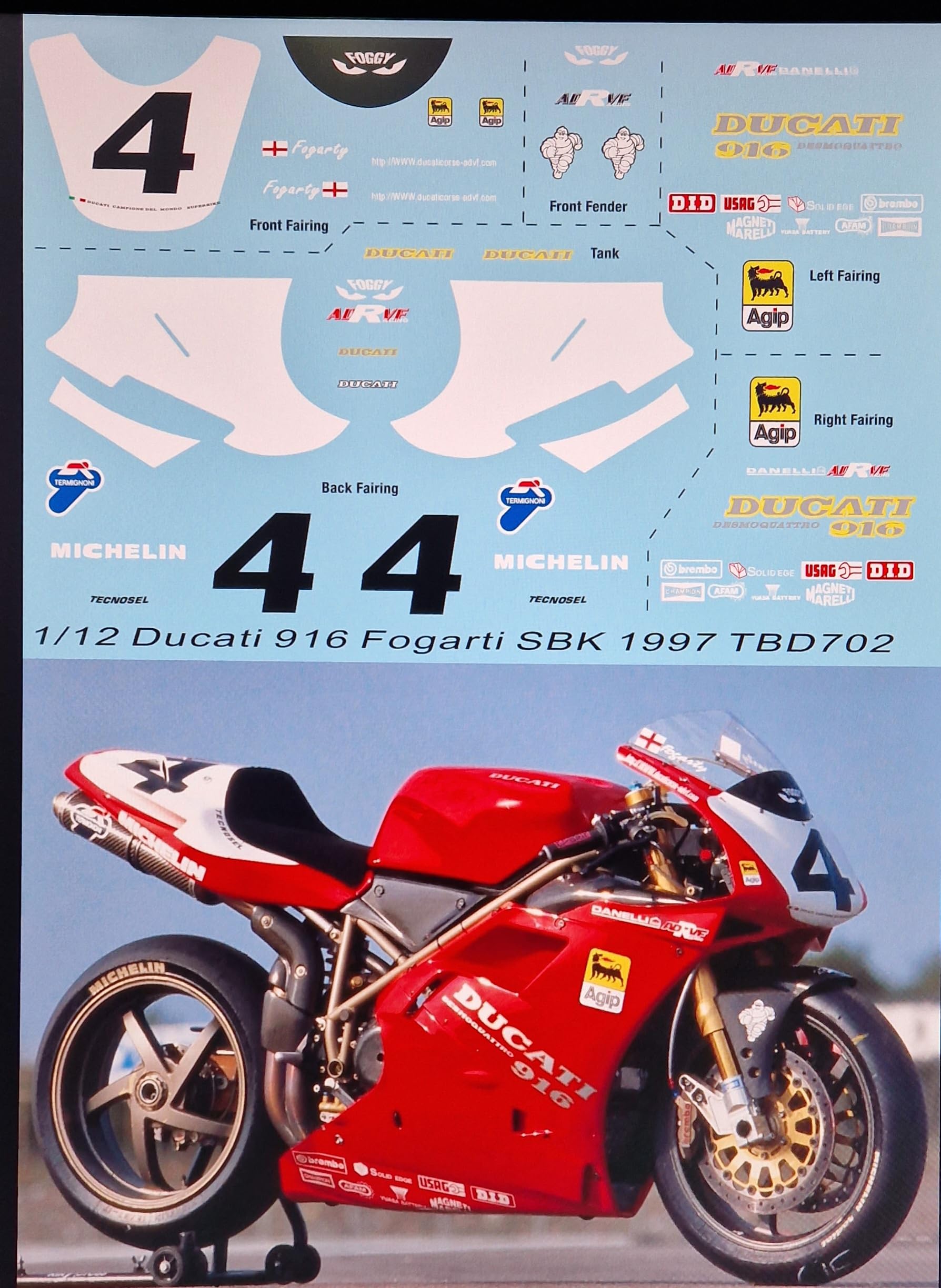 DUCATI 916 本国版・初期カタログ【超希少】SBKケース入り Generico Ducati 916 SBK 1997 Carl Fogarty TB Decals TBD702 - Clear