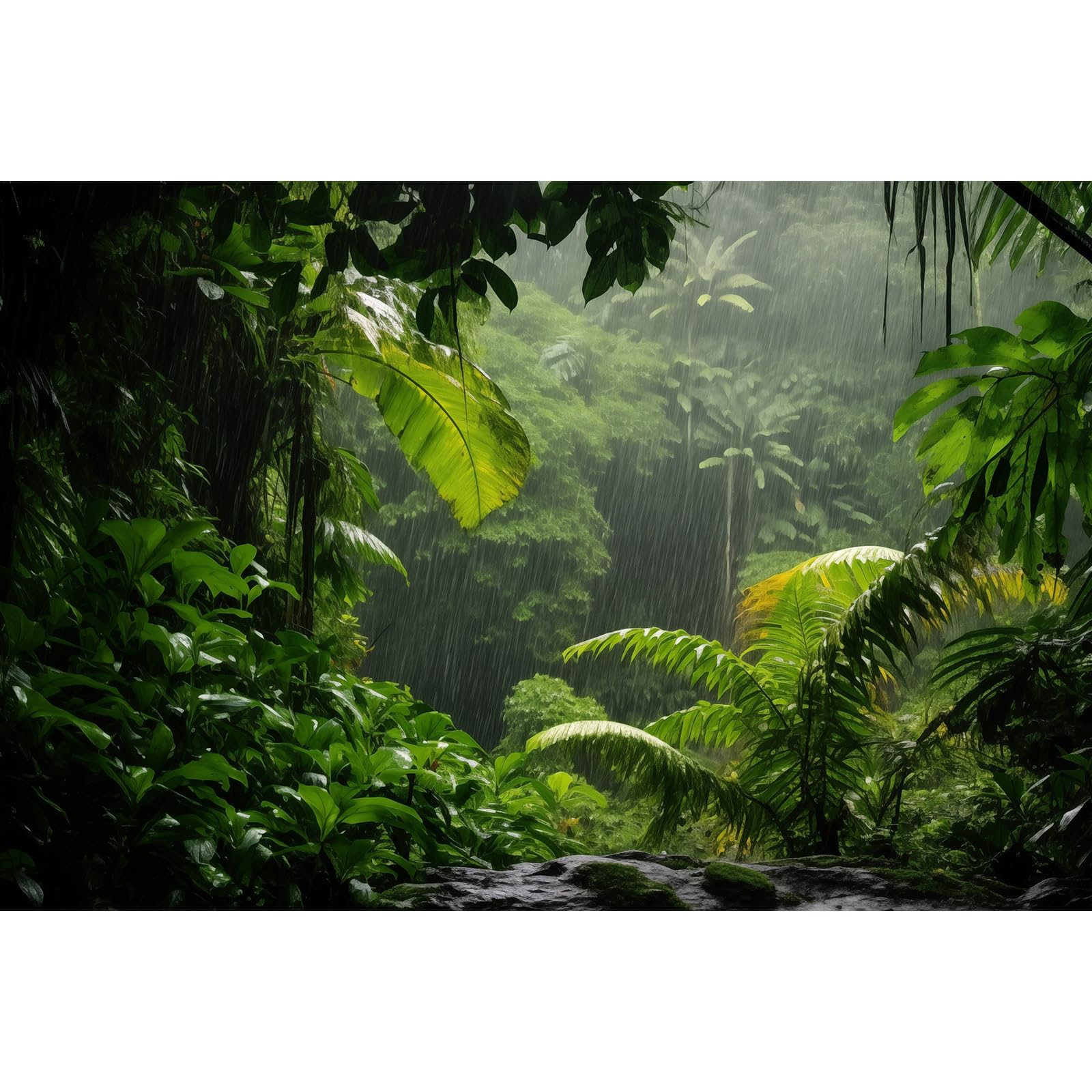 Raining Rainforest Aquarium Background Tropical Rain Shower Green Jungle Leaves Fish Tank Background Lush Foliage Wet Forest Reptile Tank Backgrounds Foggy Trees Reptile Enclosure Backgrounds 48x18in