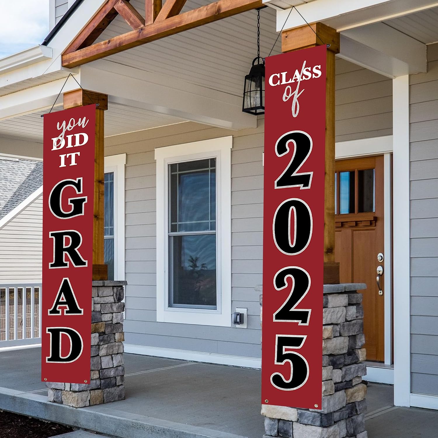 Graduation Decorations 2025 Banner Porch Sign Black Gold – You Did It Class of 2025 Graduates Party Supplies | Congrats Grad Front Door or Yard Porch Signs Decor | Graduation Banners for Party Decorations (Red White)