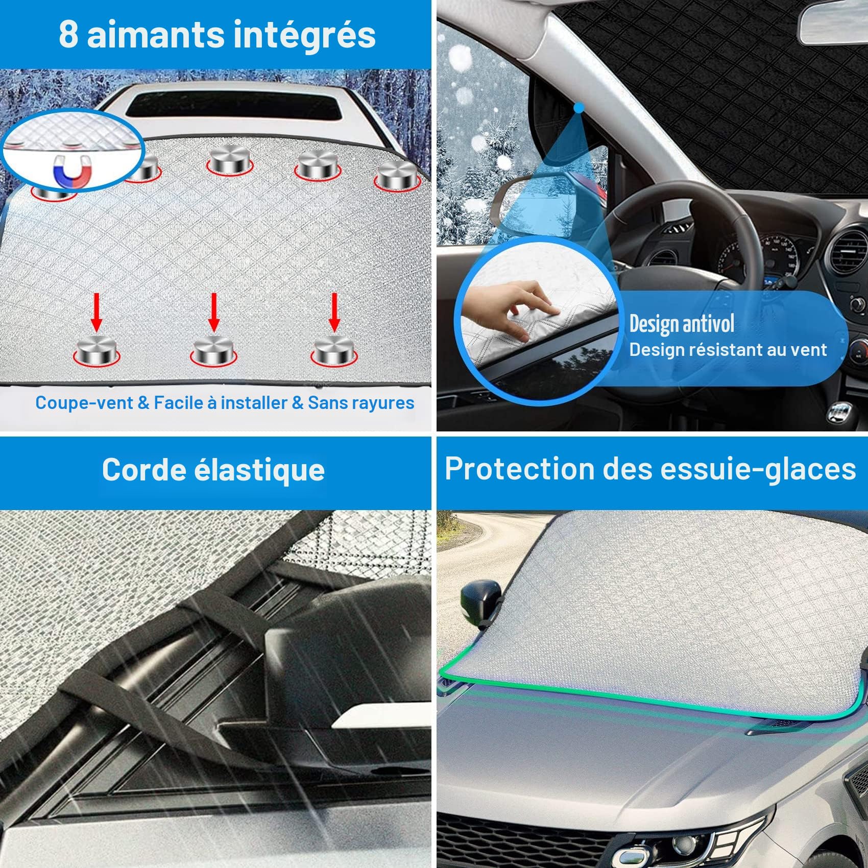 Pare Soleil Voiture, Couverture Pare-Brise Voiture Bâche Pare Soleil Voiture Avant Protection 8 Magnétique Pliable Housse de Pare Brise pour Plupart des Véhicules Anti UV Isolation la Chaleur