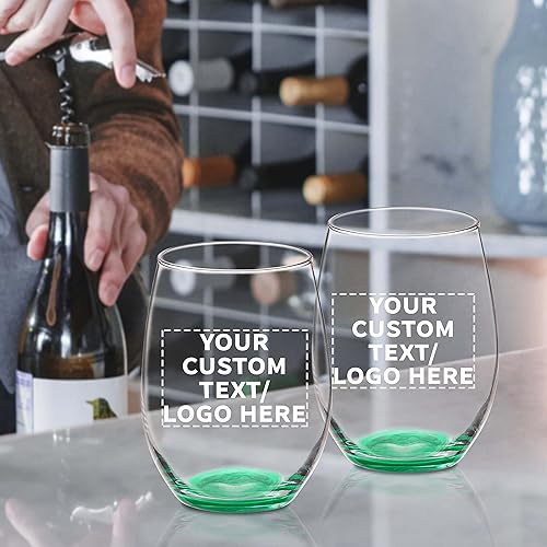 Miniatura 6 de DISCOUNT PROMOS Juego de 10 copas de vino ARC sin tallo, 21 onzas, texto personalizable, logotipo, Chardonnay, Cabernet, Merlot, Sauvignon, verde