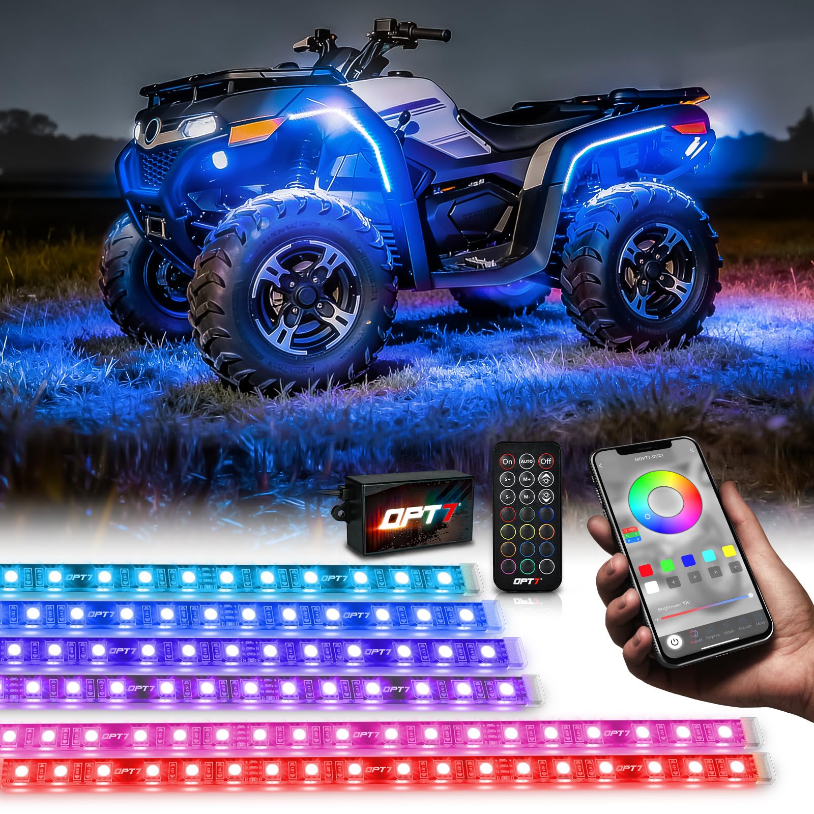 OPT7 Aura RGB Motorcycle, ATV, UTV & Snowmobile Underglow Kit